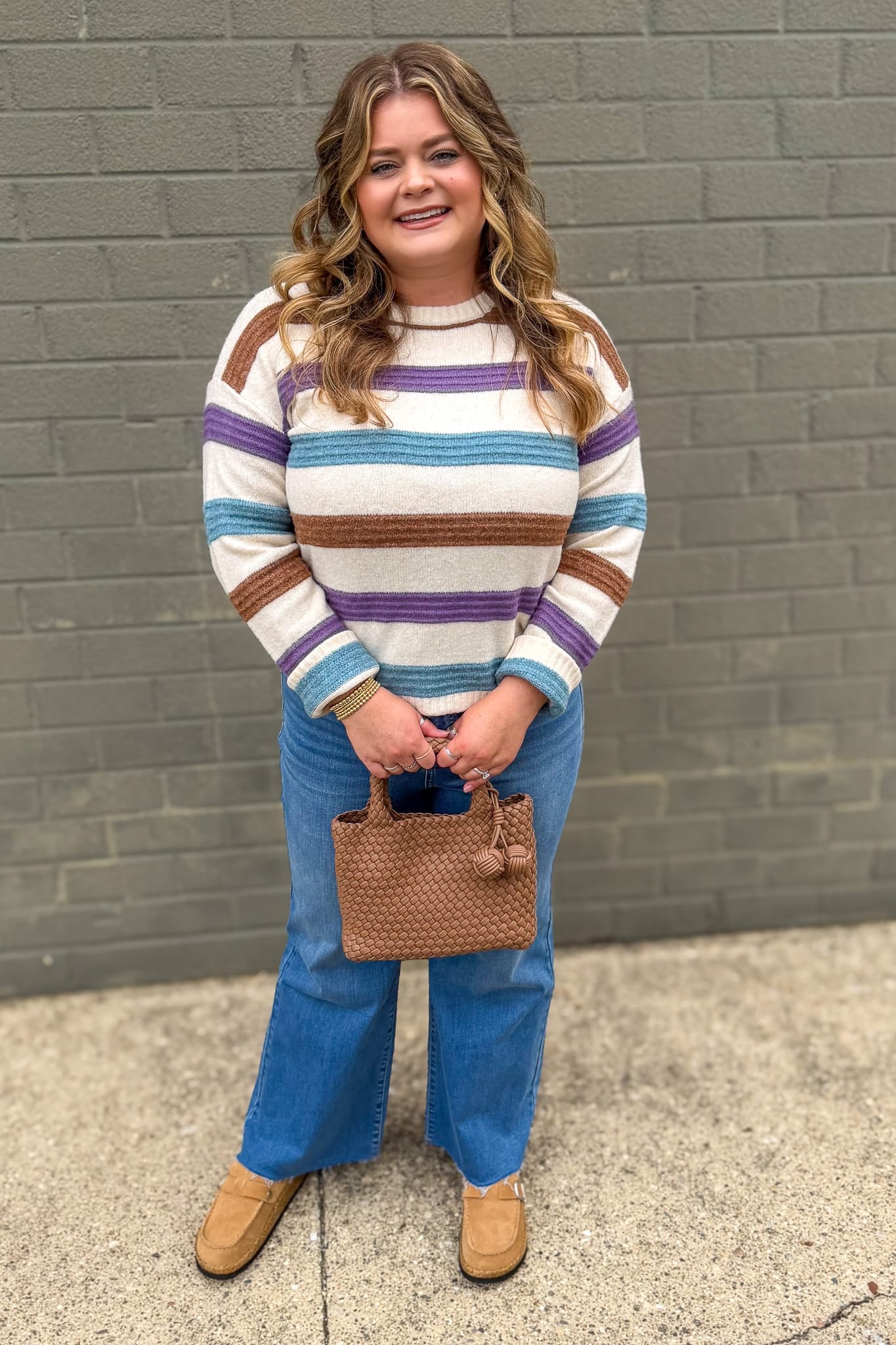 Purple & Blue Multi Pintuck Stripe Sweater Styled