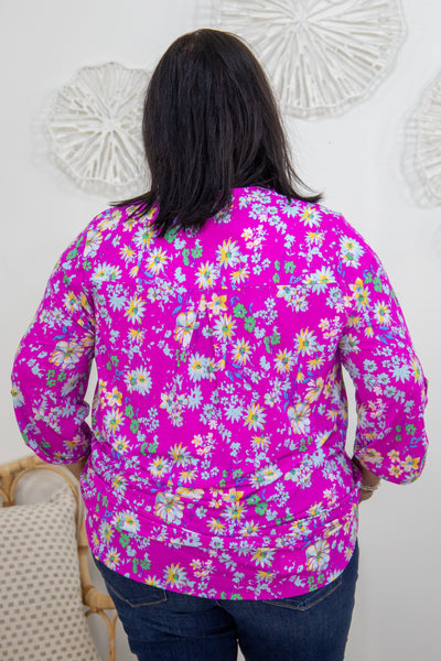 Hot Pink & Light Blue Floral Lizzy Top back