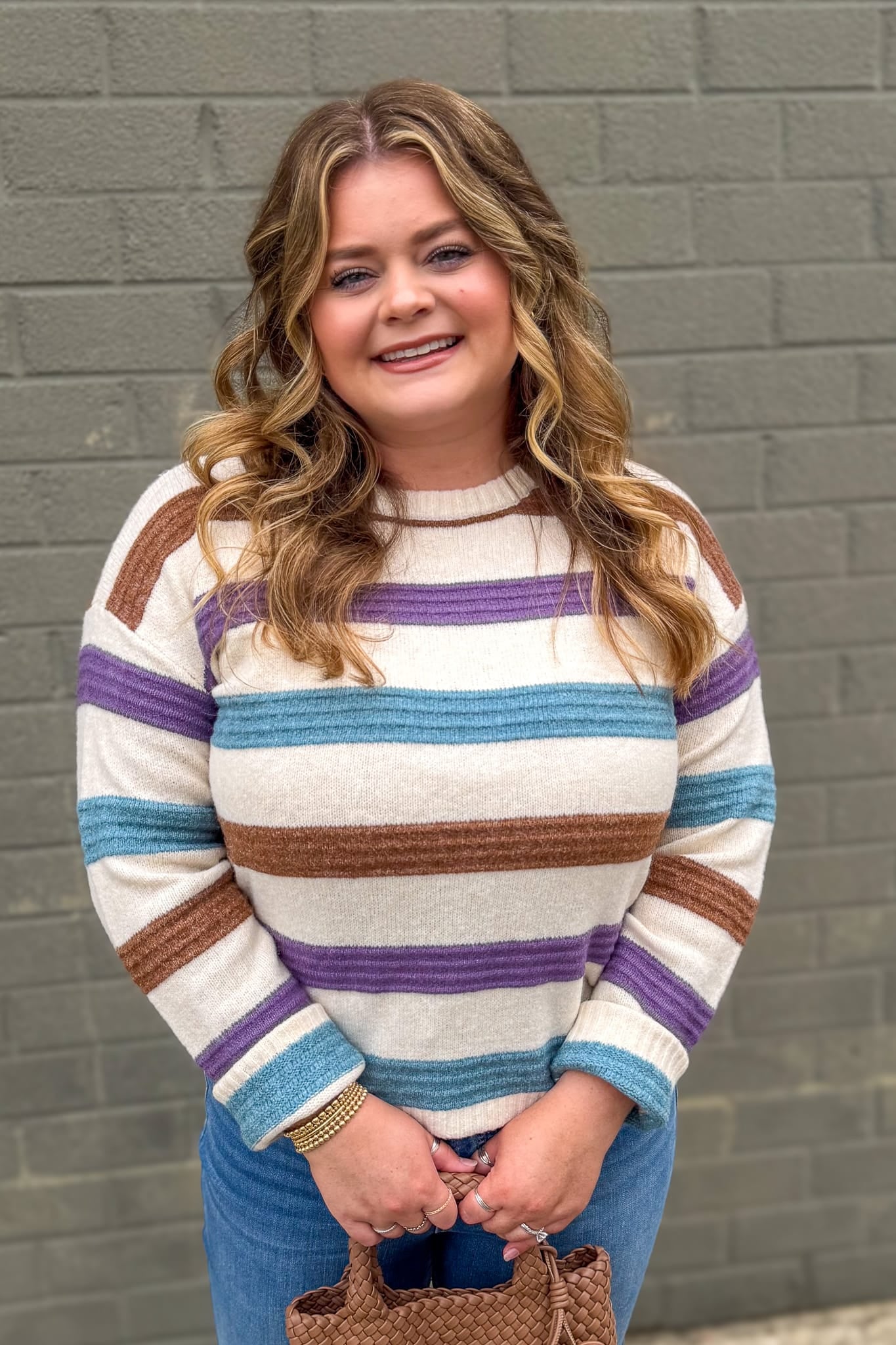 Purple & Blue Multi Pintuck Stripe Sweater