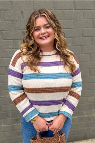 Purple & Blue Multi Pintuck Stripe Sweater