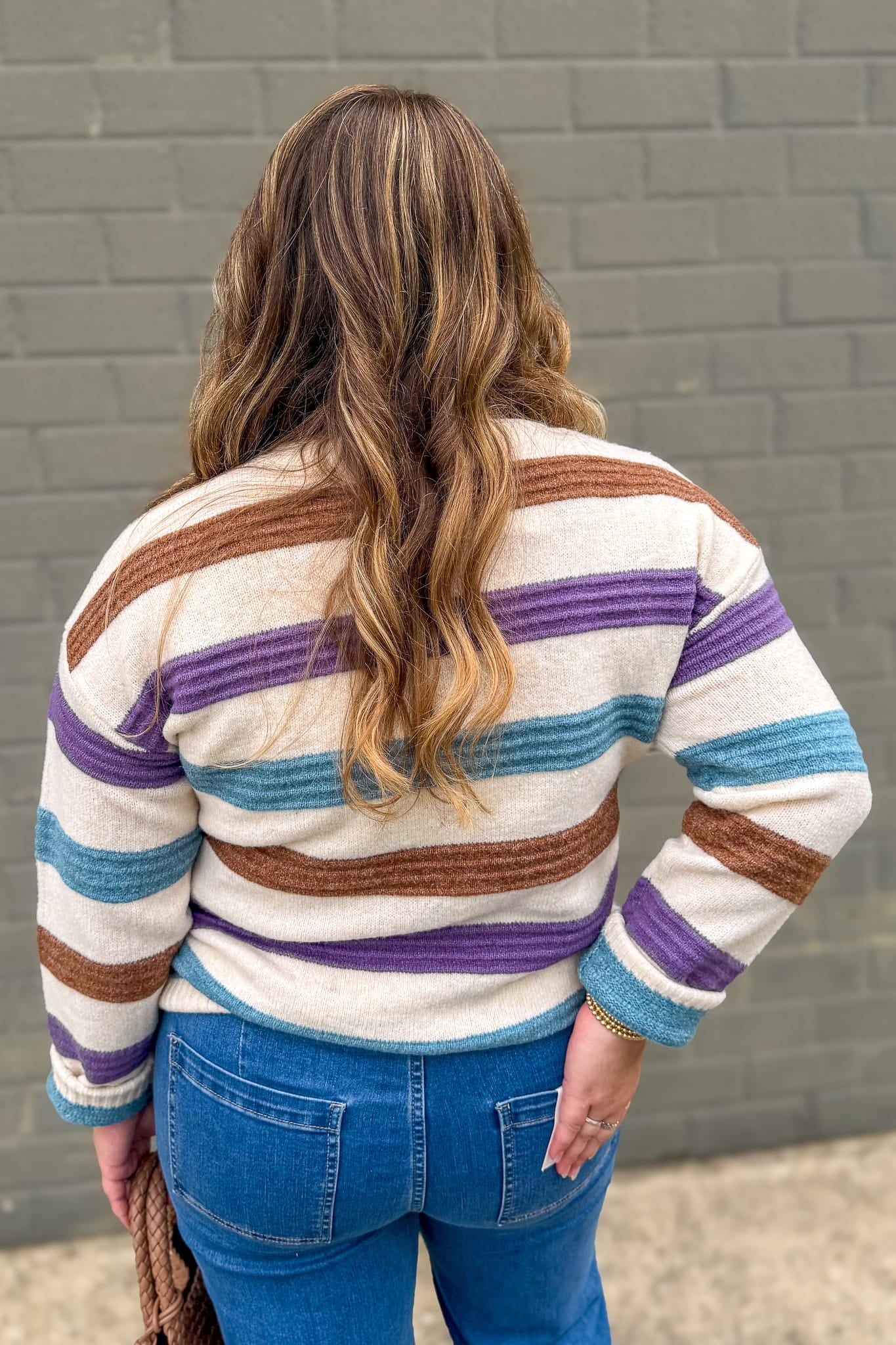 Purple & Blue Multi Pintuck Stripe Sweater Back