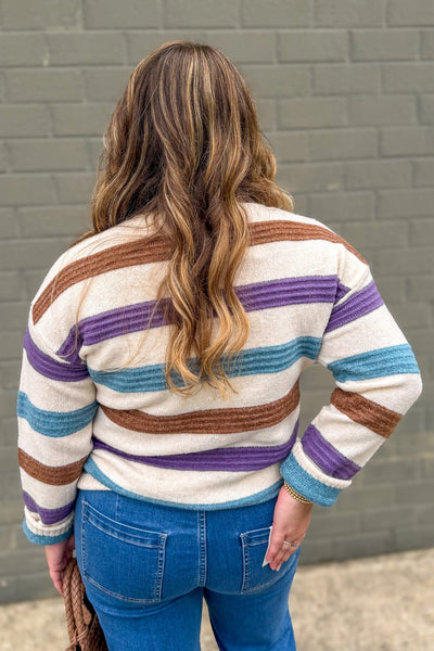 Purple & Blue Multi Pintuck Stripe Sweater Back