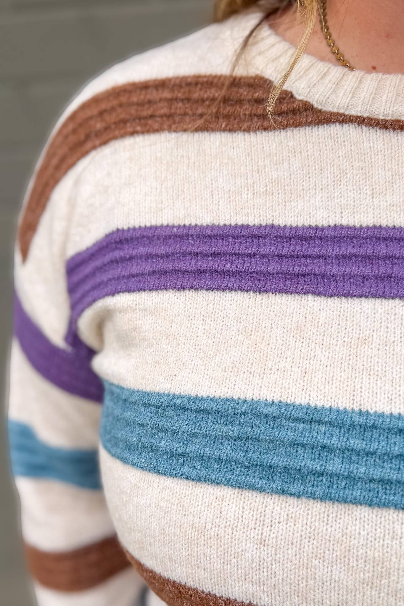 Purple & Blue Multi Pintuck Stripe Sweater Detailed