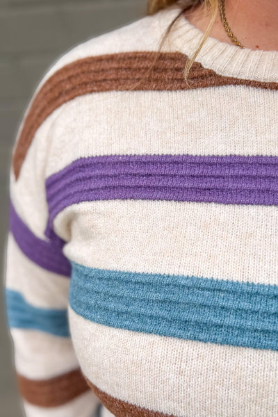Purple & Blue Multi Pintuck Stripe Sweater Detailed