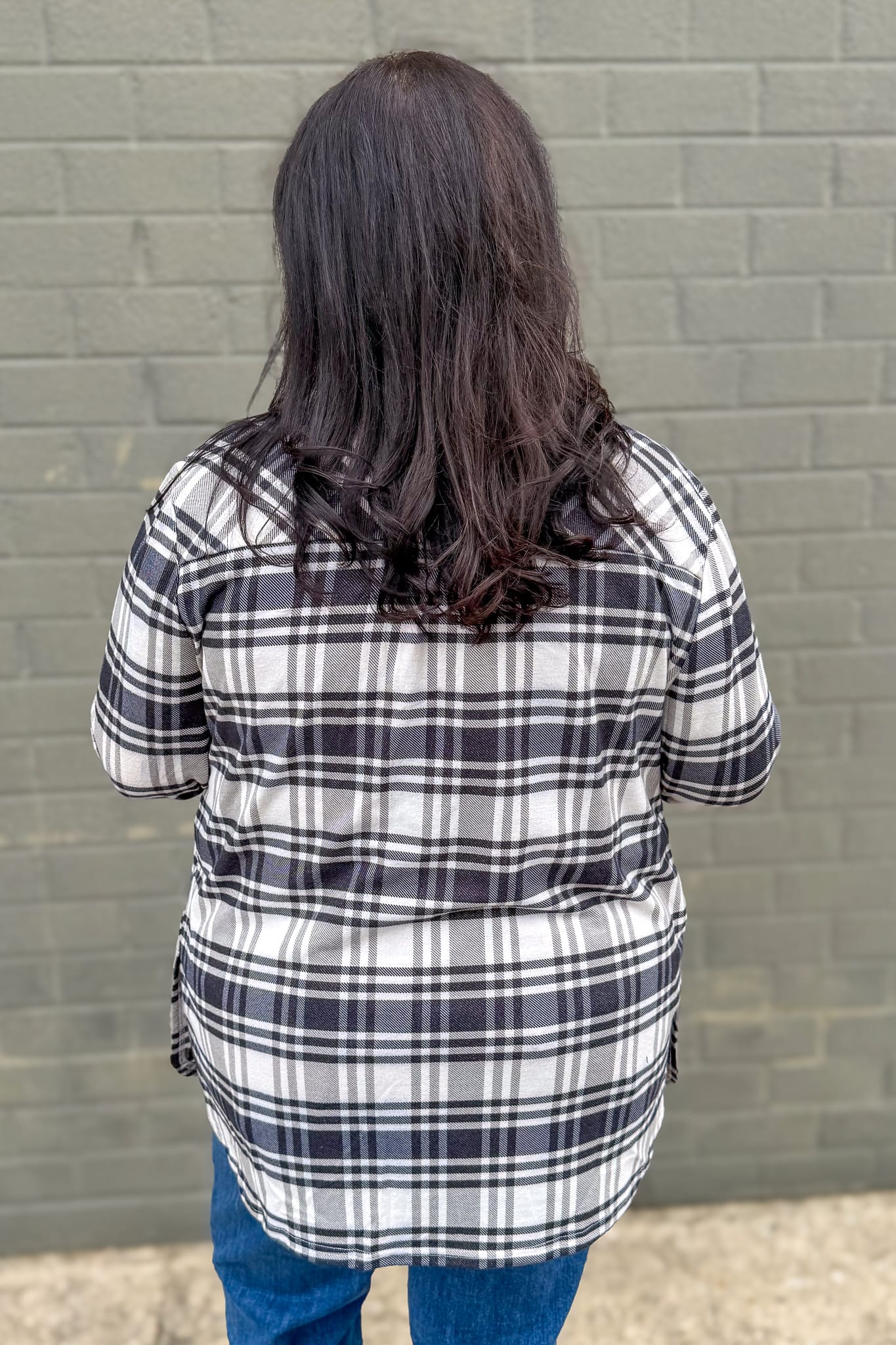 Black & Grey Plaid Cozy Shirt Back