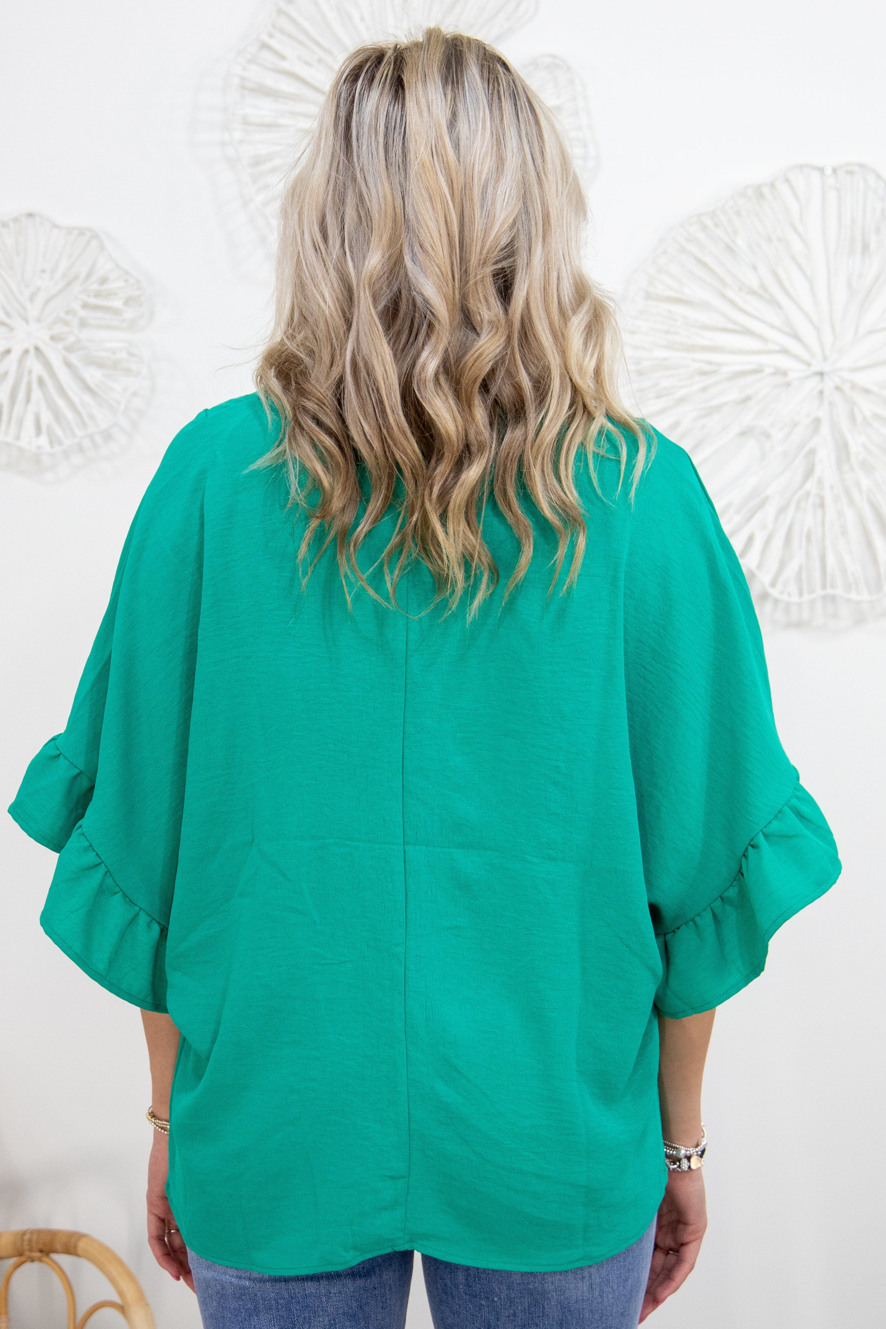 Emerald Empire Ruffle Cap Sleeve Top
