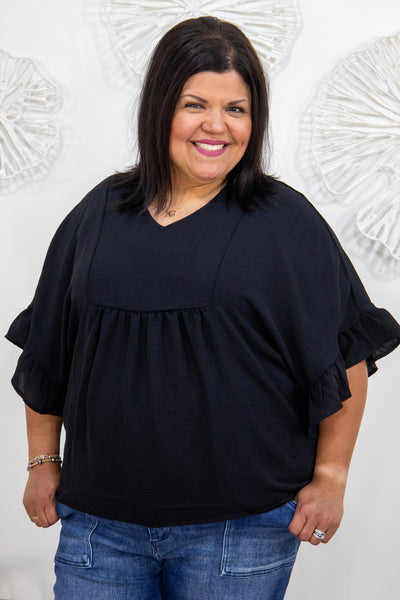 Black Empire Ruffle Cap Sleeve Top