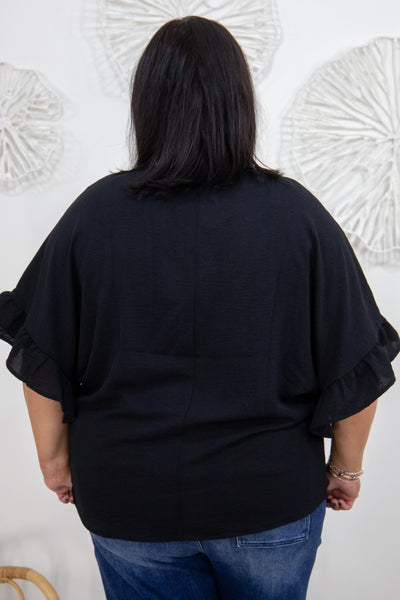 Black Empire Ruffle Cap Sleeve Top
