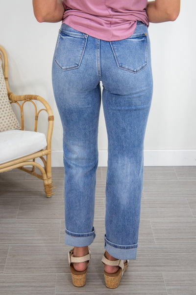 High Waist Contrast Wash Straight back