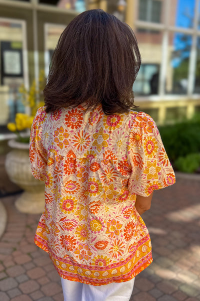 Apricot Multi Abstract Floral Puff Sleeve Blouse Back
