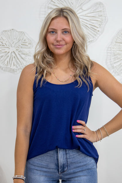 Navy Sleeveless Round Neck Top