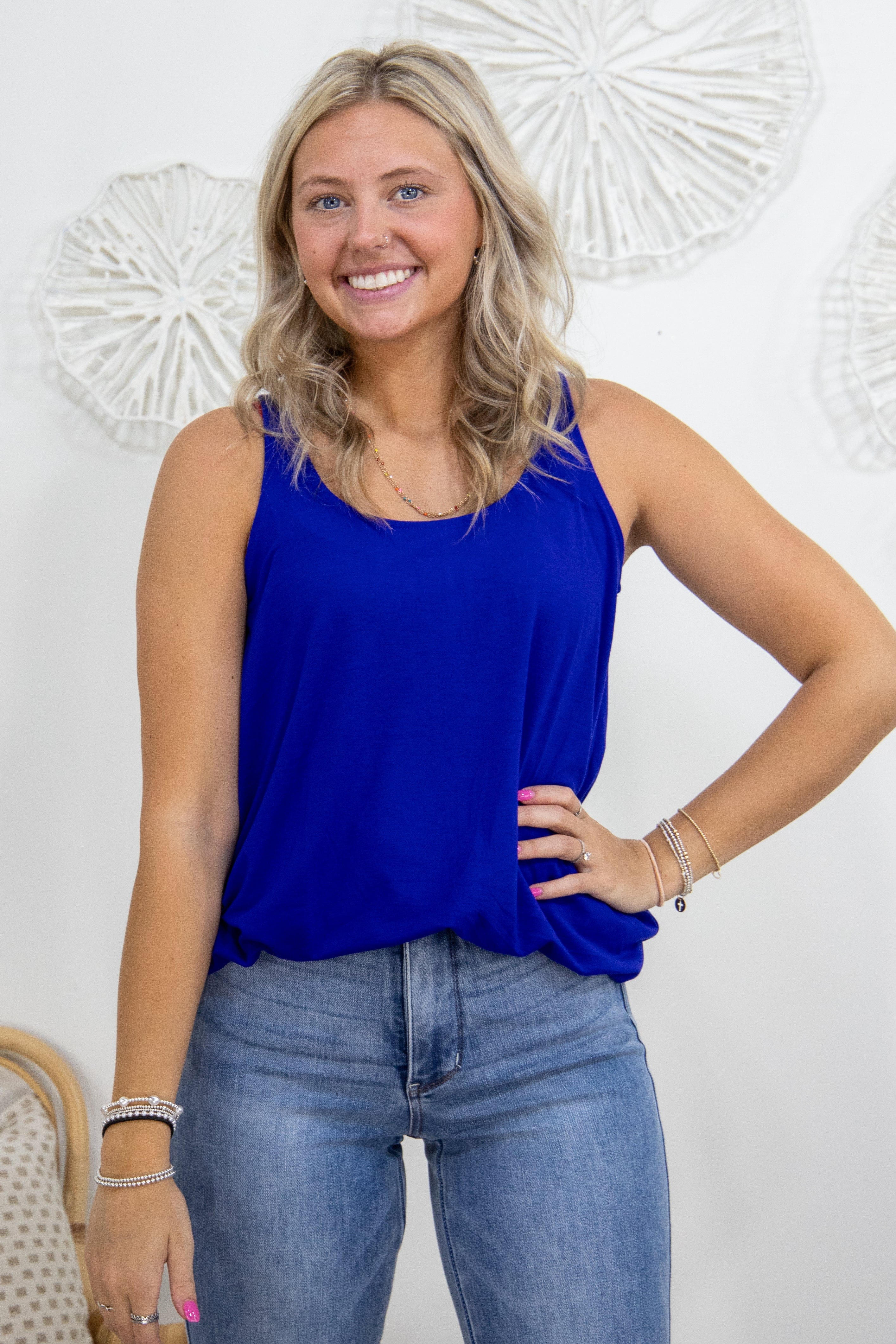 Bright Blue Sleeveless Round Neck Top