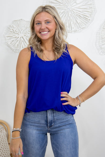 Bright Blue Sleeveless Round Neck Top