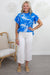 Bright Blue with Bellflowers Blouse styled