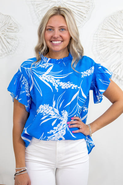Bright Blue with Bellflowers Blouse