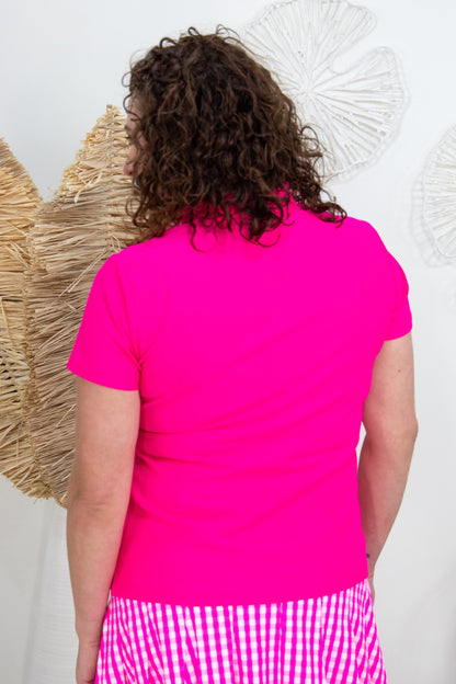 Hot Pink Pleated Collar Polo Top back