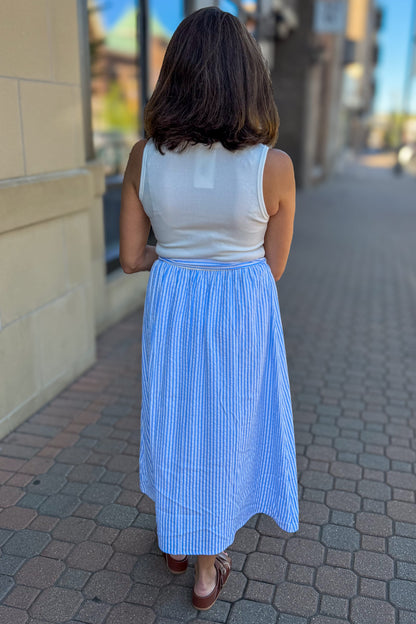 Sky Blue Knit Combo Striped Midi Dress back