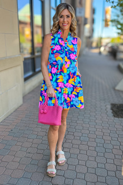 Royal Bright Floral Laison Tiered Dress Styled