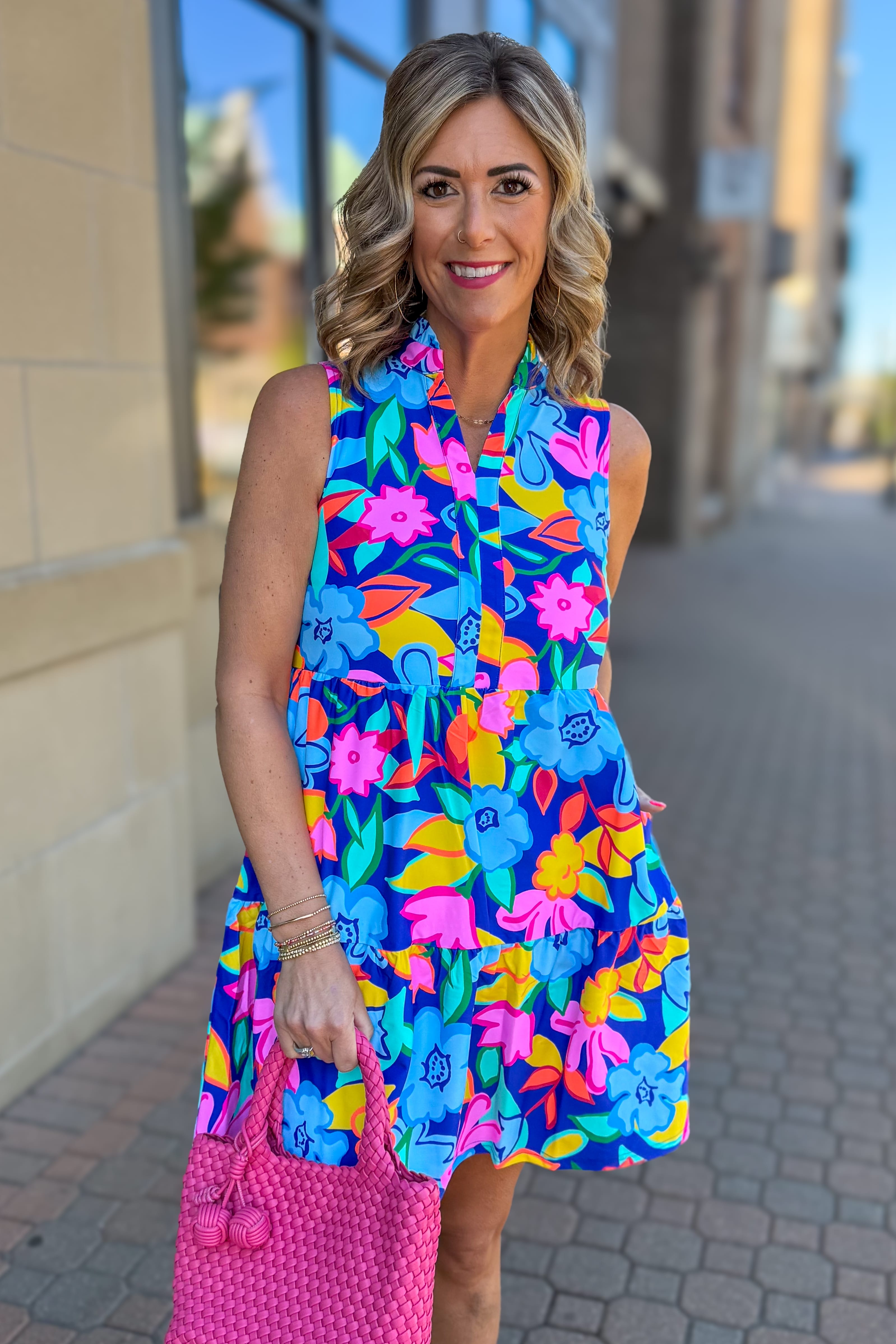 Royal Bright Floral Laison Tiered Dress