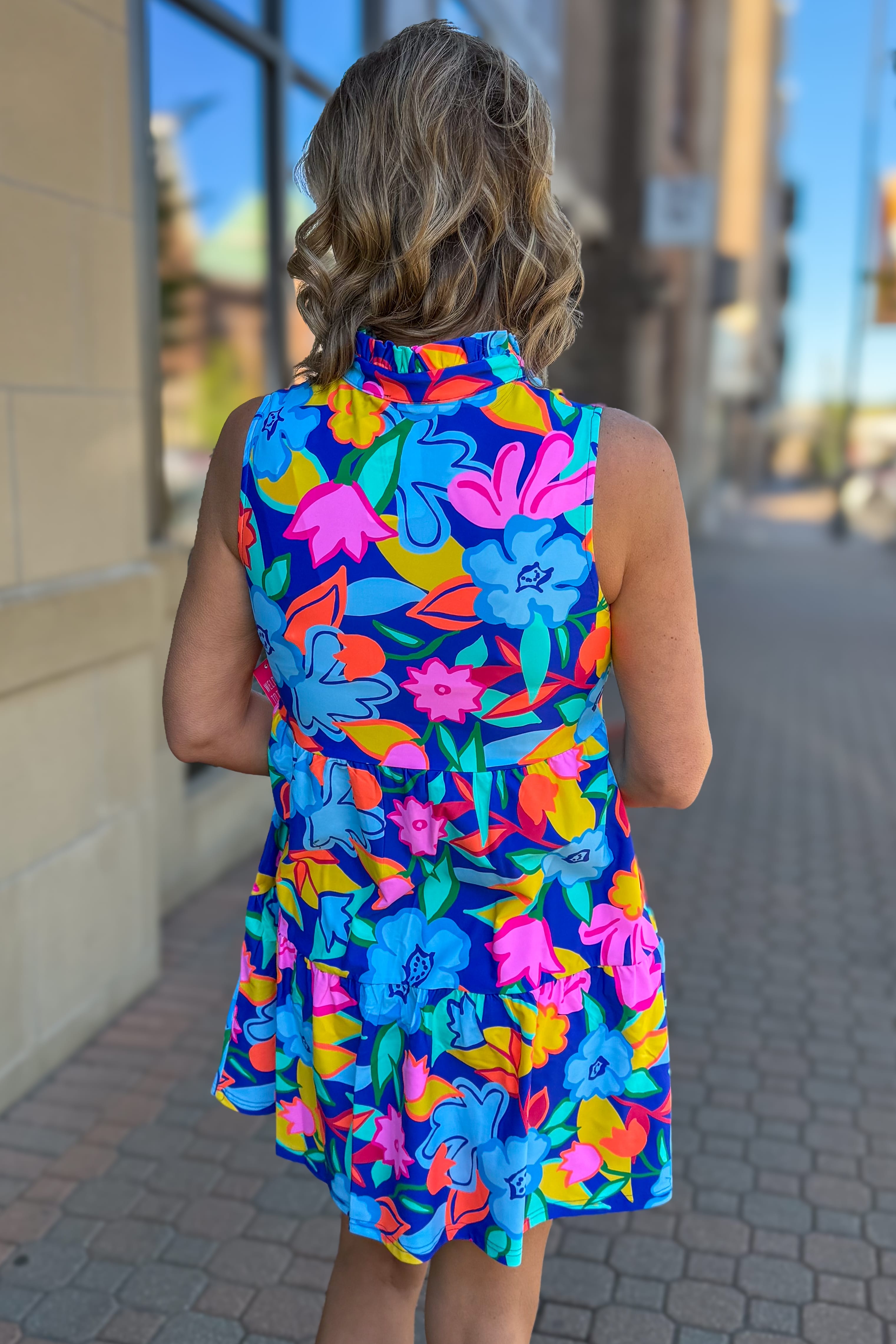 Royal Bright Floral Laison Tiered Dress Back