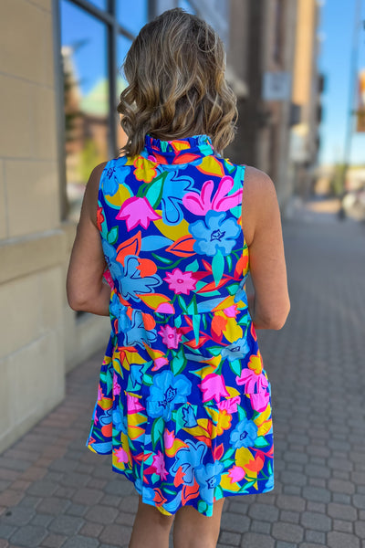 Royal Bright Floral Laison Tiered Dress Back