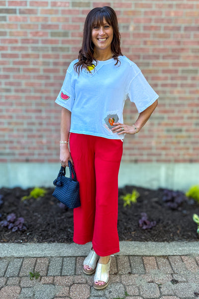Red Modal Cropped Wide Leg Pant Styled