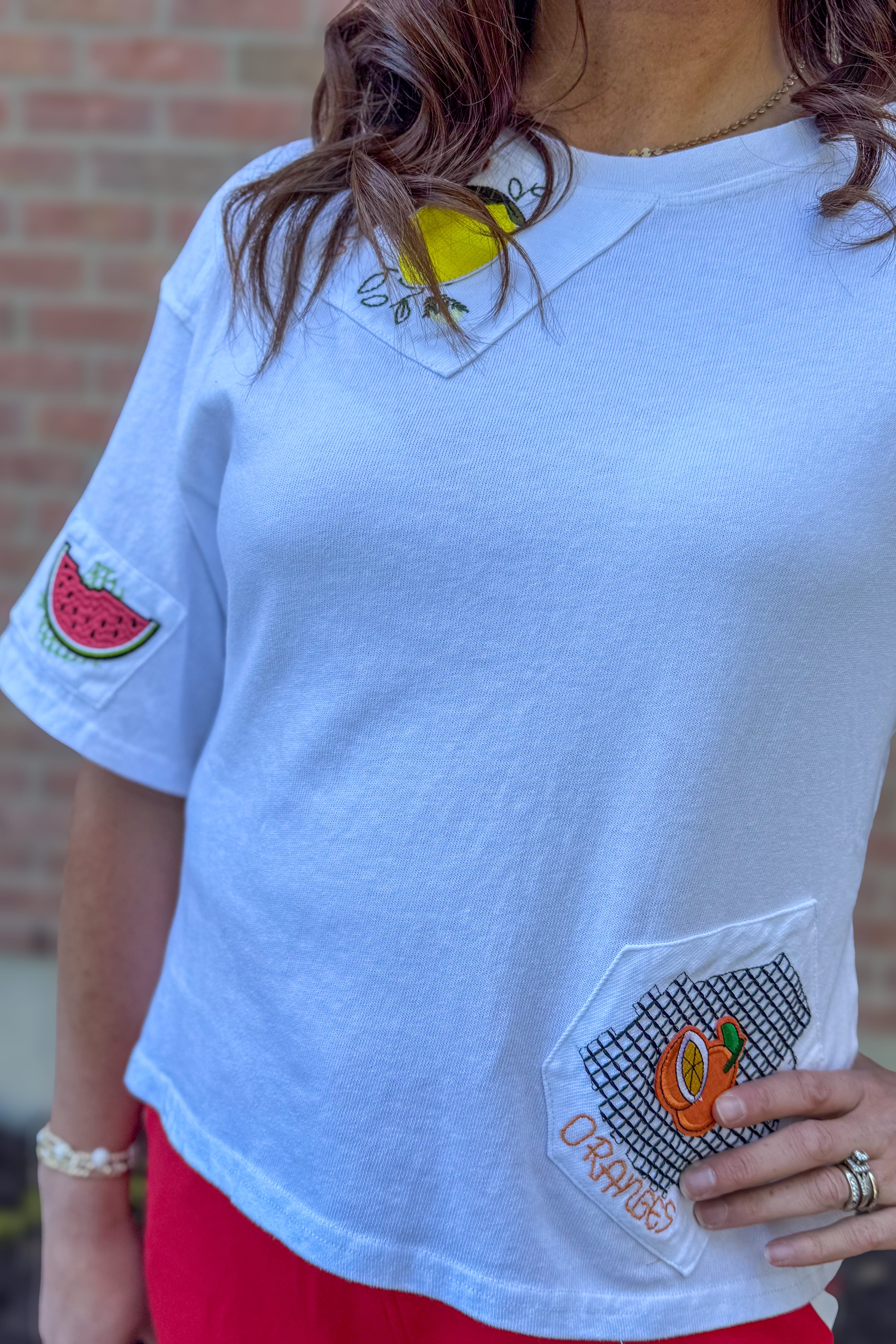 Off White Fruit Embroidered Top Detailed