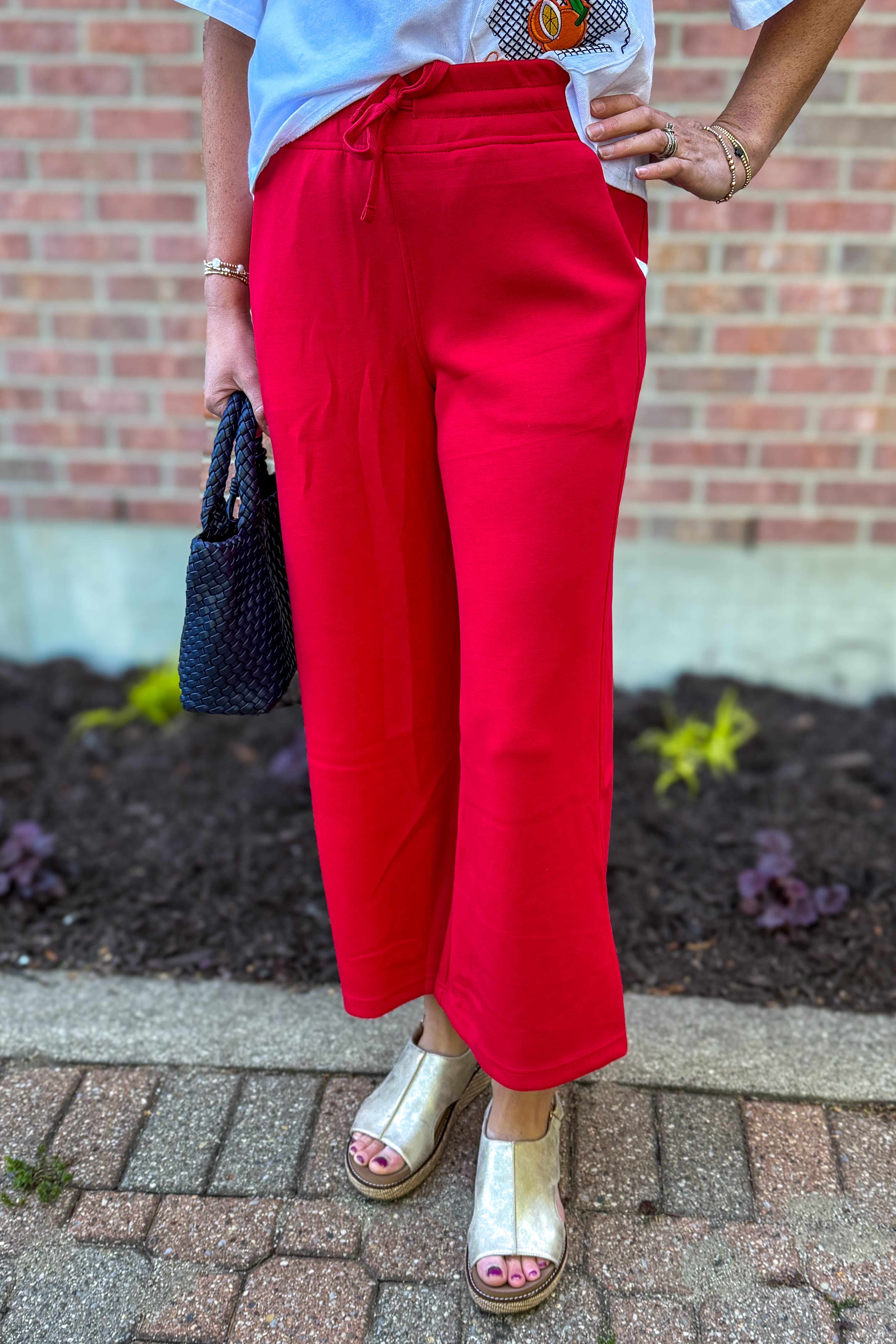 Red Modal Cropped Wide Leg Pant