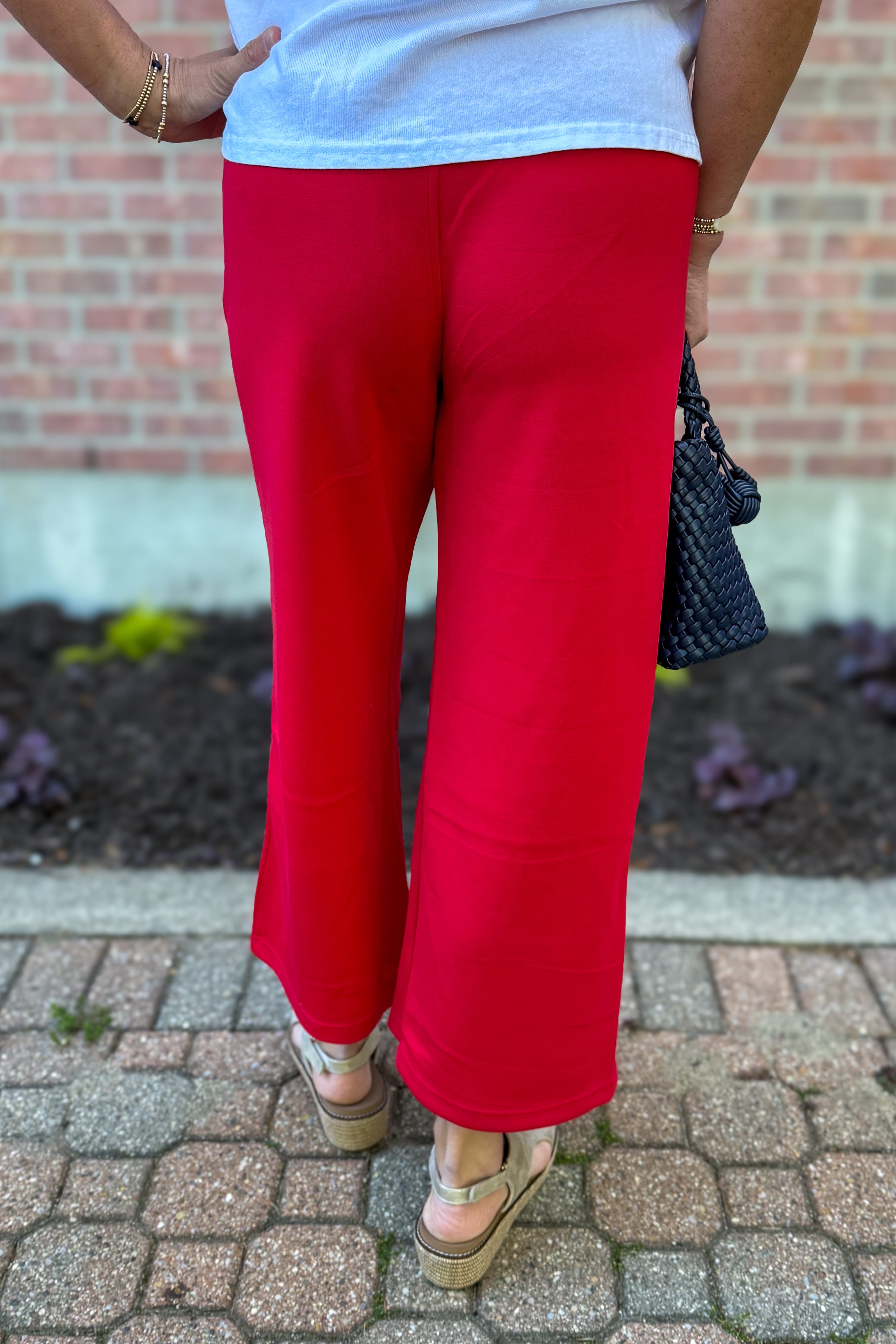 Red Modal Cropped Wide Leg Pant Back