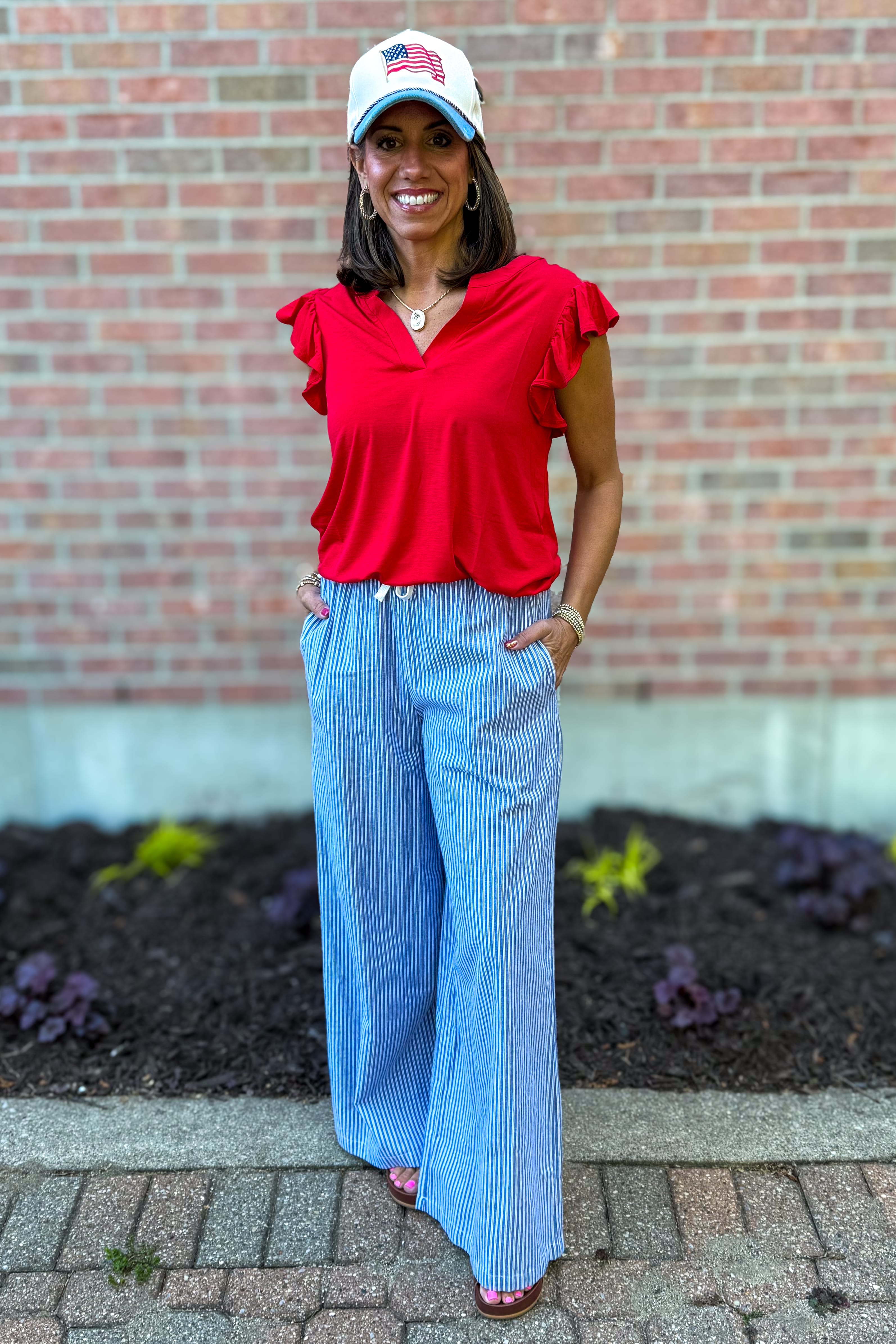 Red Ruffle Sleeve Top Styled