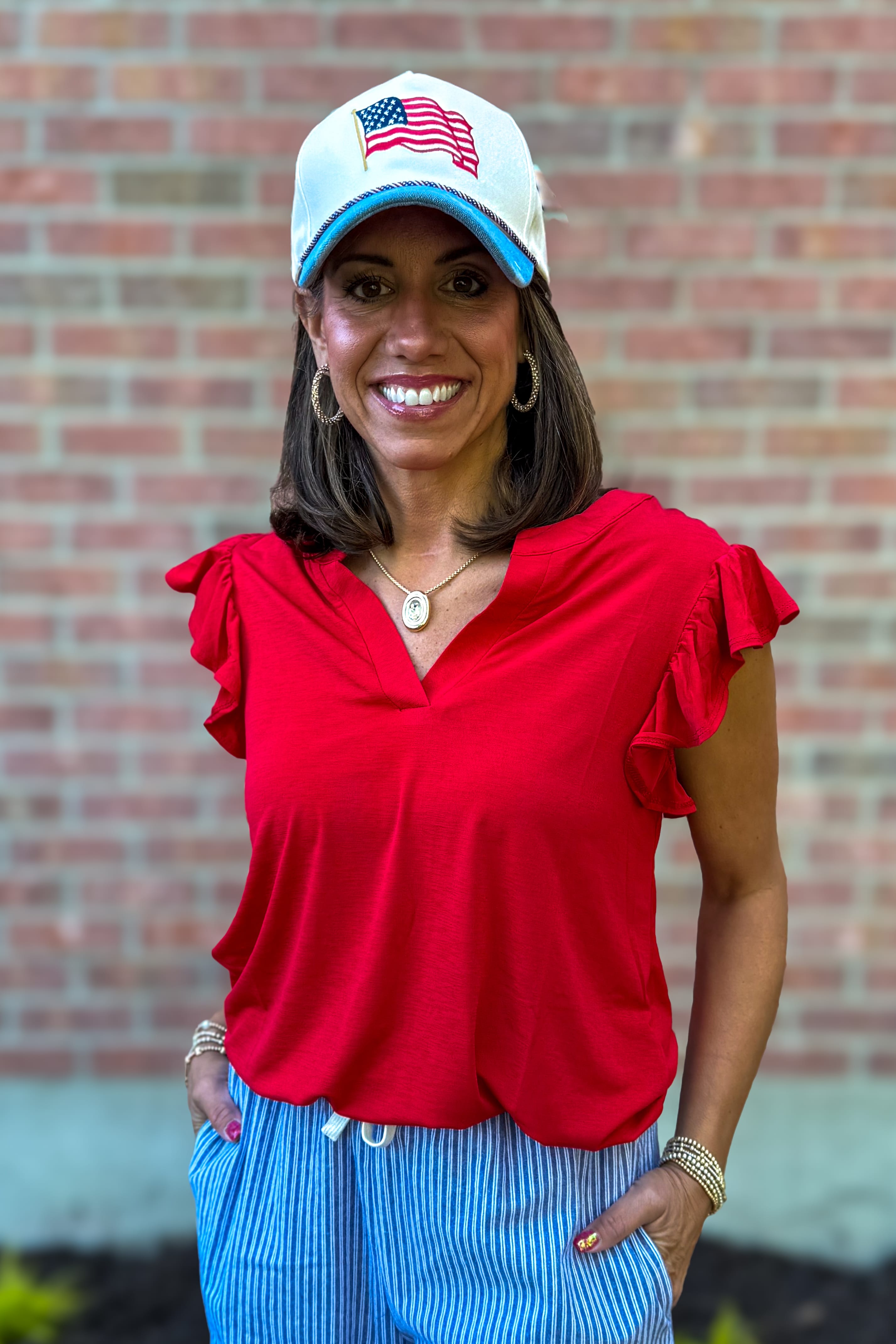 Red Ruffle Sleeve Top