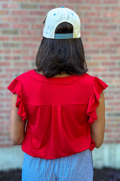 Red Ruffle Sleeve Top Back