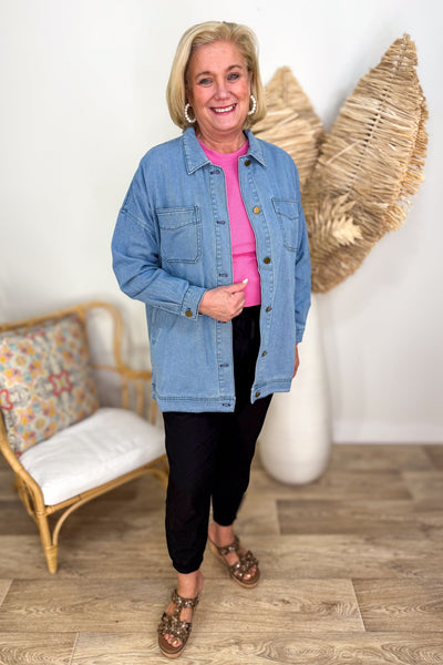 Medium Wash Utility Denim Jacket styled