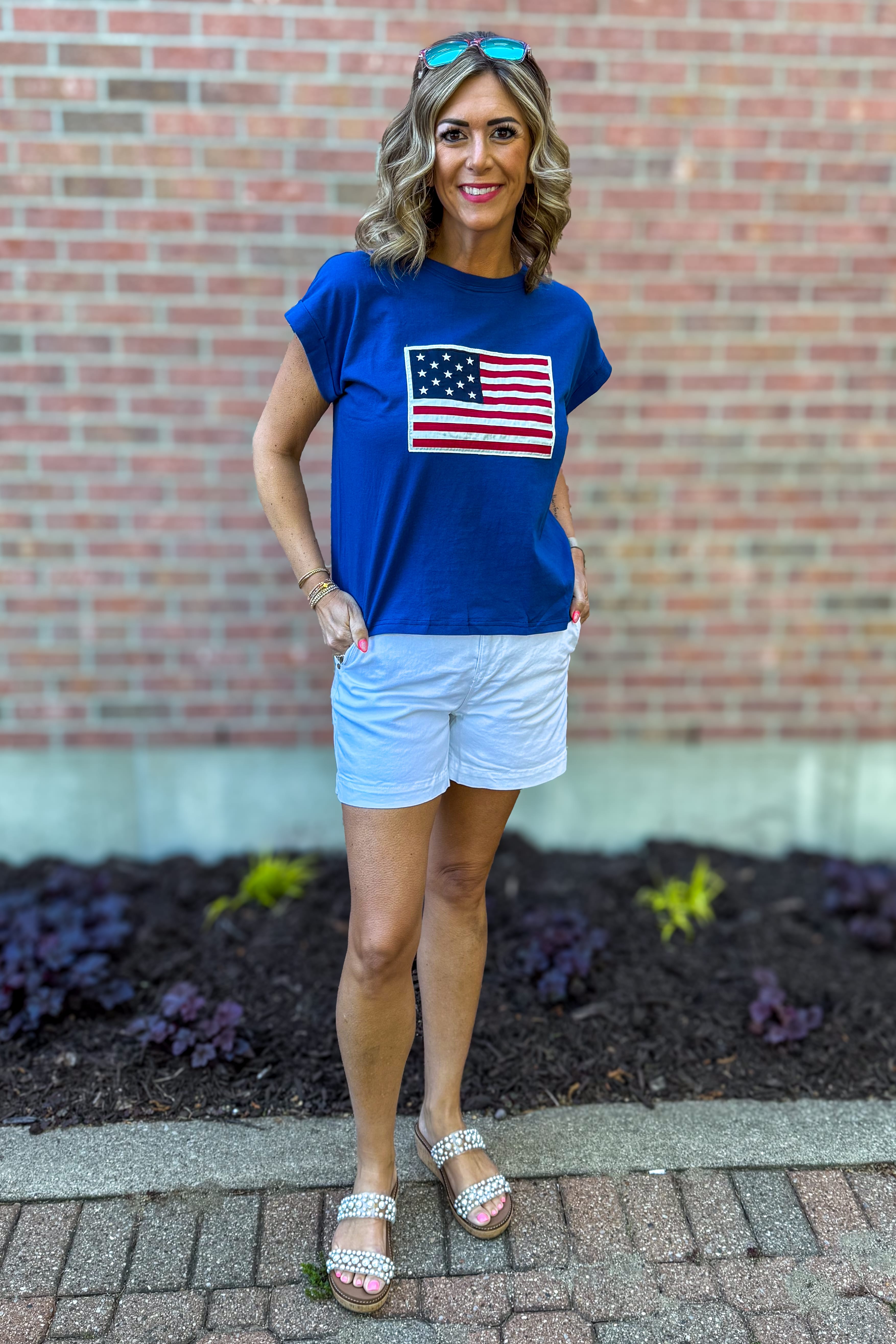 Light Navy American Flag Patch Tee Styled