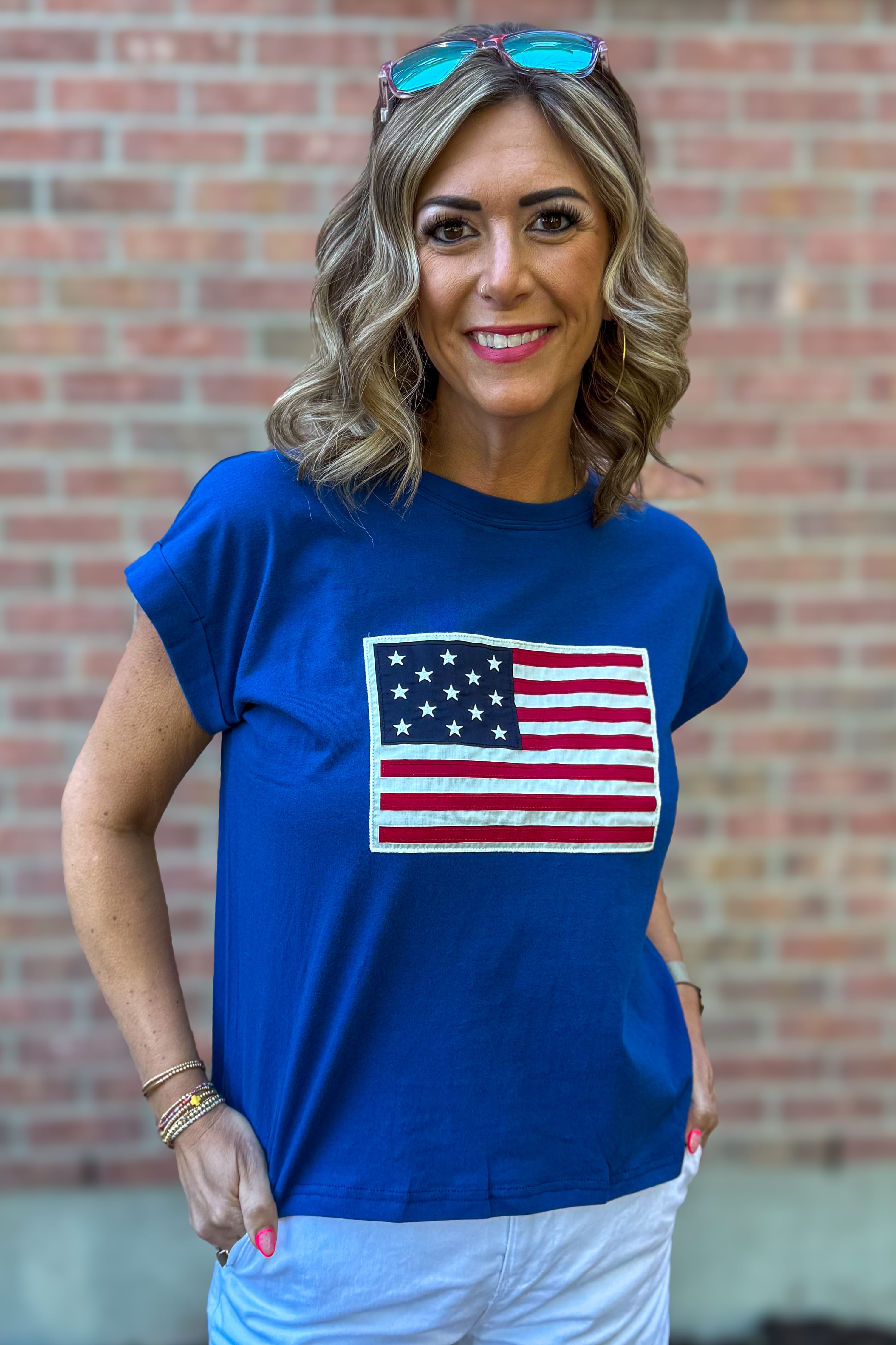 Light Navy American Flag Patch Tee