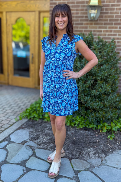 Navy Butterfly Ruffle Sleeve Tier Dress Styled