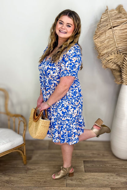 Blue Garden Floral Tiered Dress styled