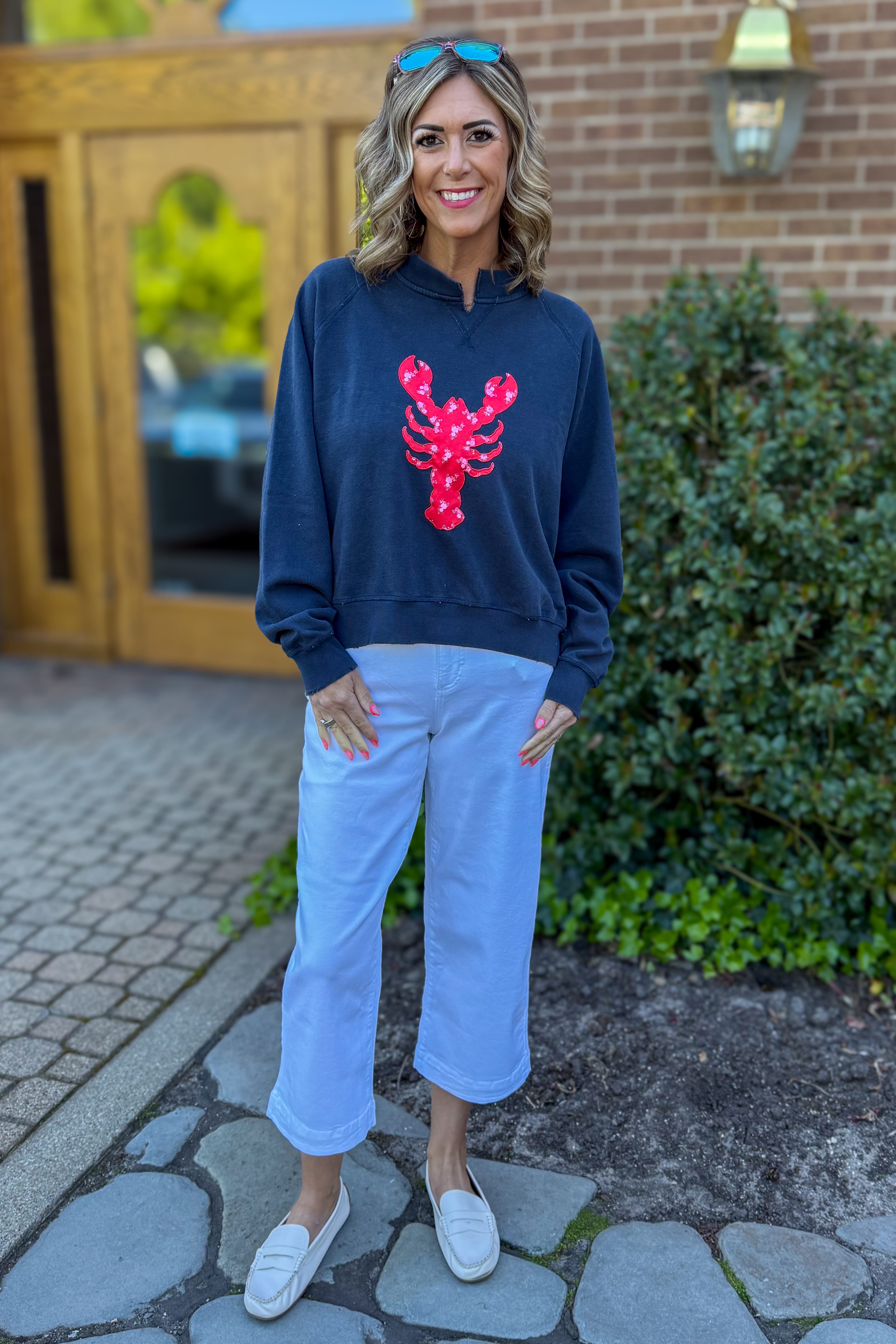 Navy Lobster Crew Sweatshirt Styled