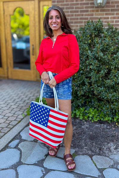 Tropic Red 1/4 Zip Marina Pullover Styled