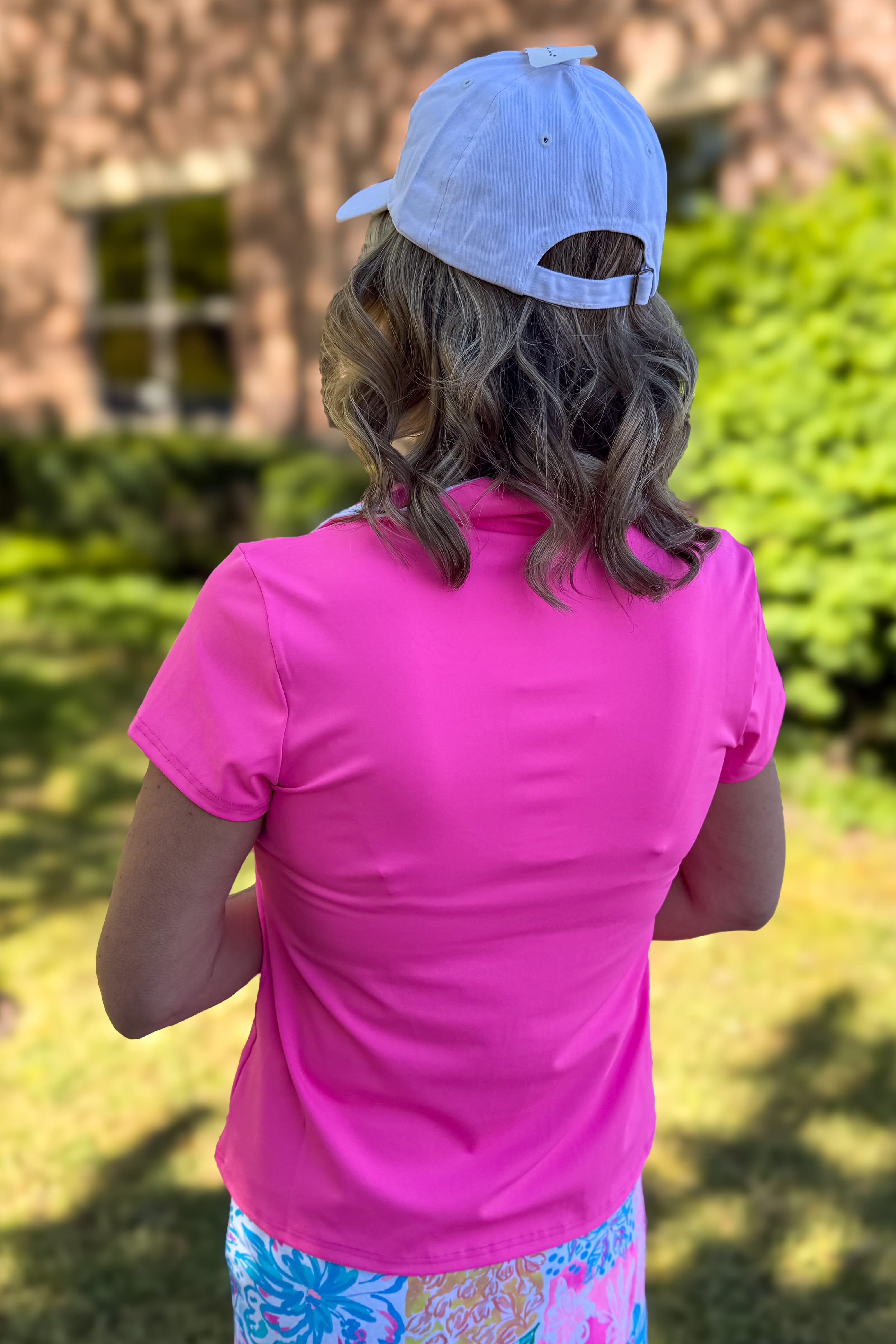 Bubble Gum Pink with White Trim Amaia Front Zip Polo Top Back