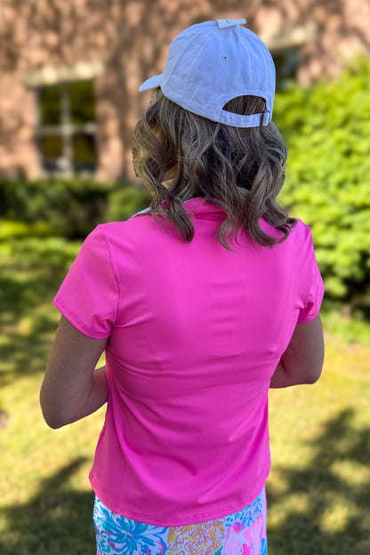 Bubble Gum Pink with White Trim Amaia Front Zip Polo Top Back