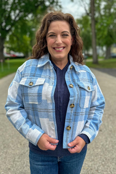 Sky Blue Plaid Cropped Shacket