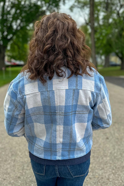 Sky Blue Plaid Cropped Shacket back