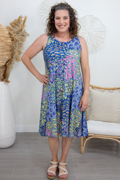 Blue & Yellow Peacock Umbrella Dress
