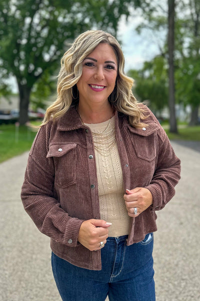 Chocolate Corduroy Cropped Jacket