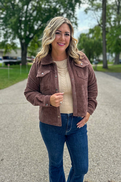Chocolate Corduroy Cropped Jacket