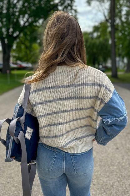 Ivory & Grey Striped Sweater back