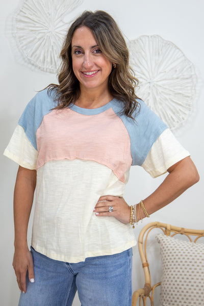 Ivory & Mauve Colorblock Detailed Top