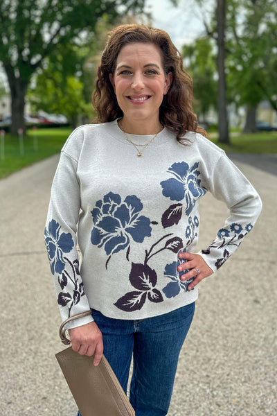 Ivory & Blue Floral Sweater