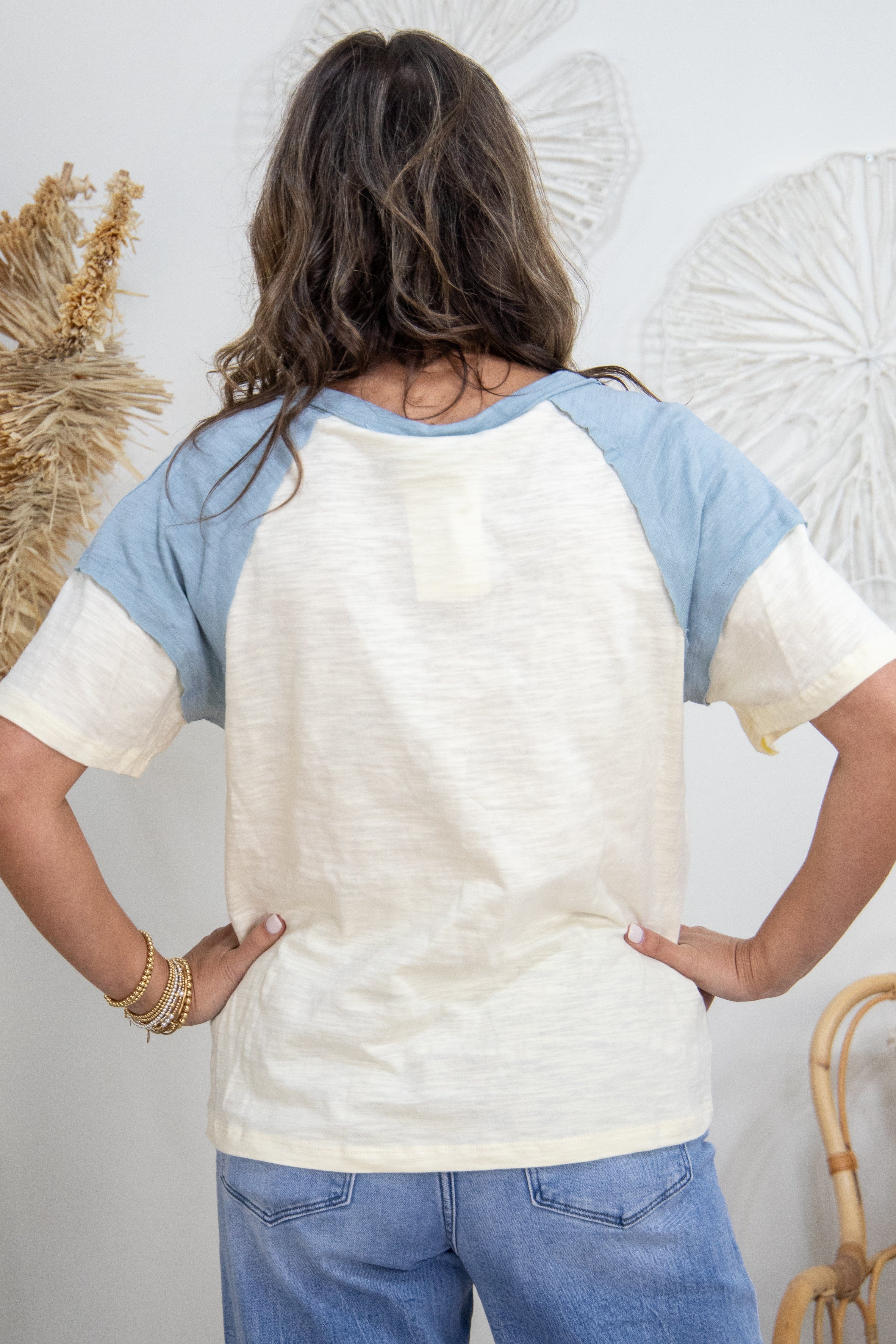 Ivory & Mauve Colorblock Detailed Top back